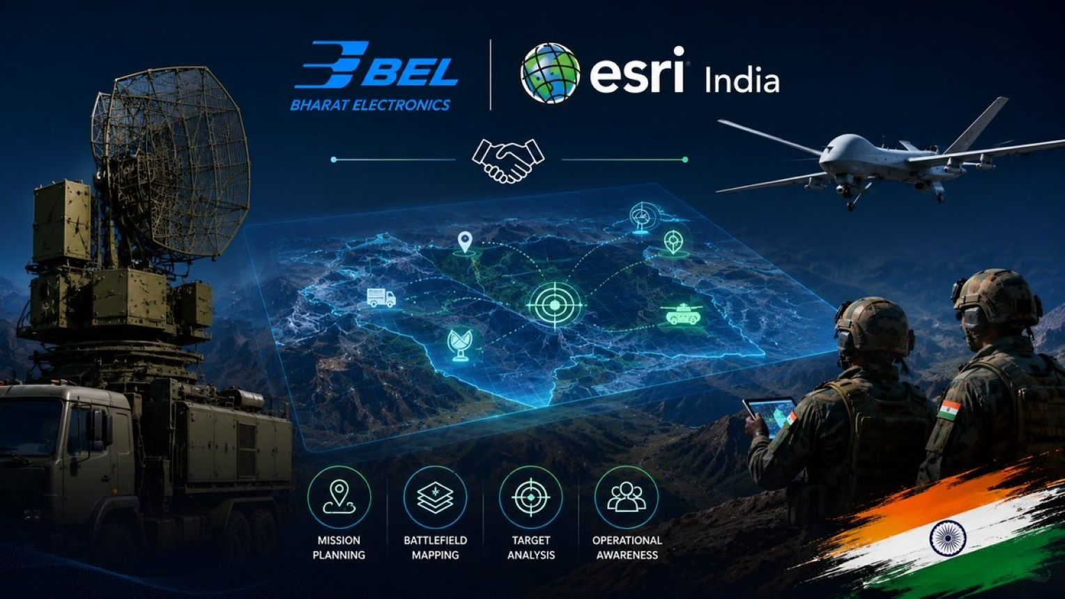 BEL and Esri India signed a Memorandum of Understanding in New Delhi to collaborate on Geographic Information System , Location Intelligence, and GeoAI solutions for the defence sector